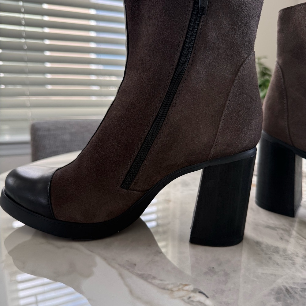Fly London Grey and Black Suede Heeled Boots. - Picture 4 of 8